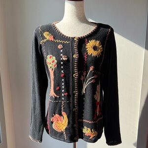 Embroidered Black Cardigan Sweater